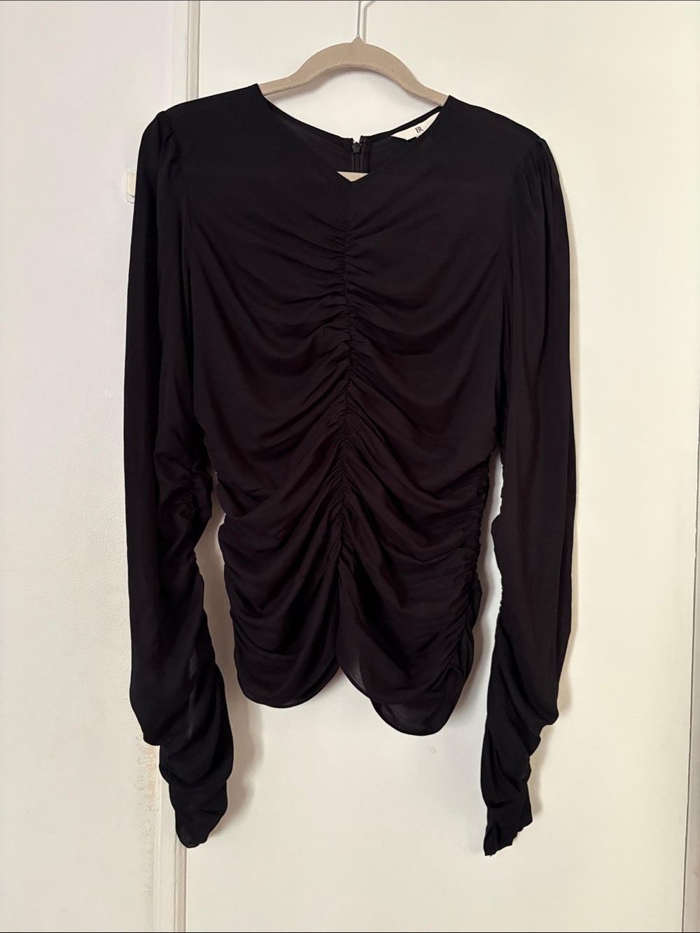 Banana Republic Black Ruched Long-Sleeve Blouse